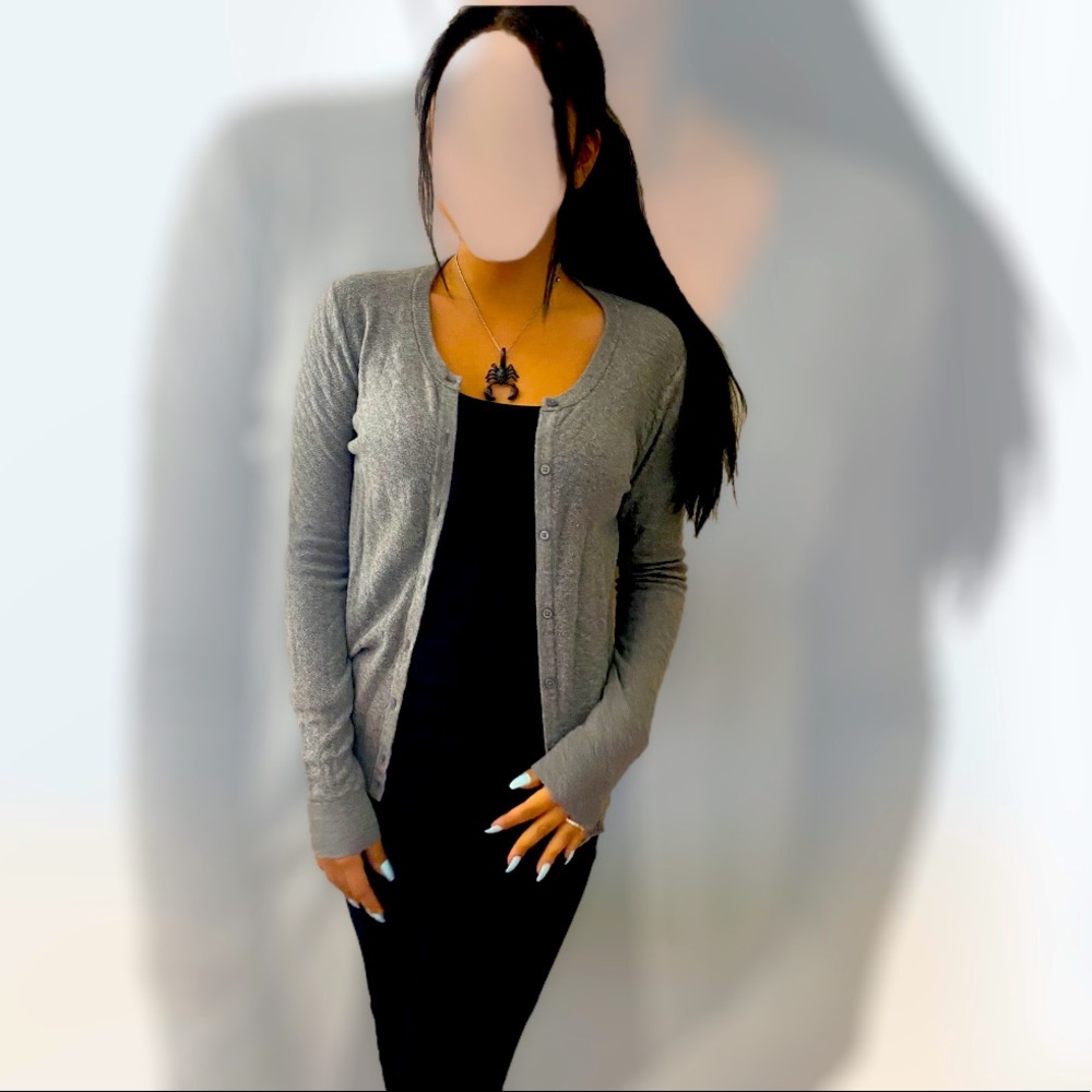 Gray button up cardigan sweater